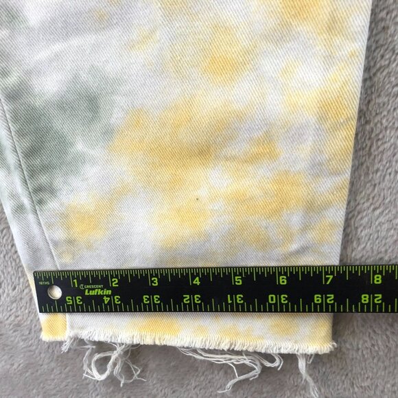 PacSun Mens Carpenter Pants 32 Yellow Cargo Tie-Dye Relaxed Fit Frayed Hem Y2K - Picture 8 of 13